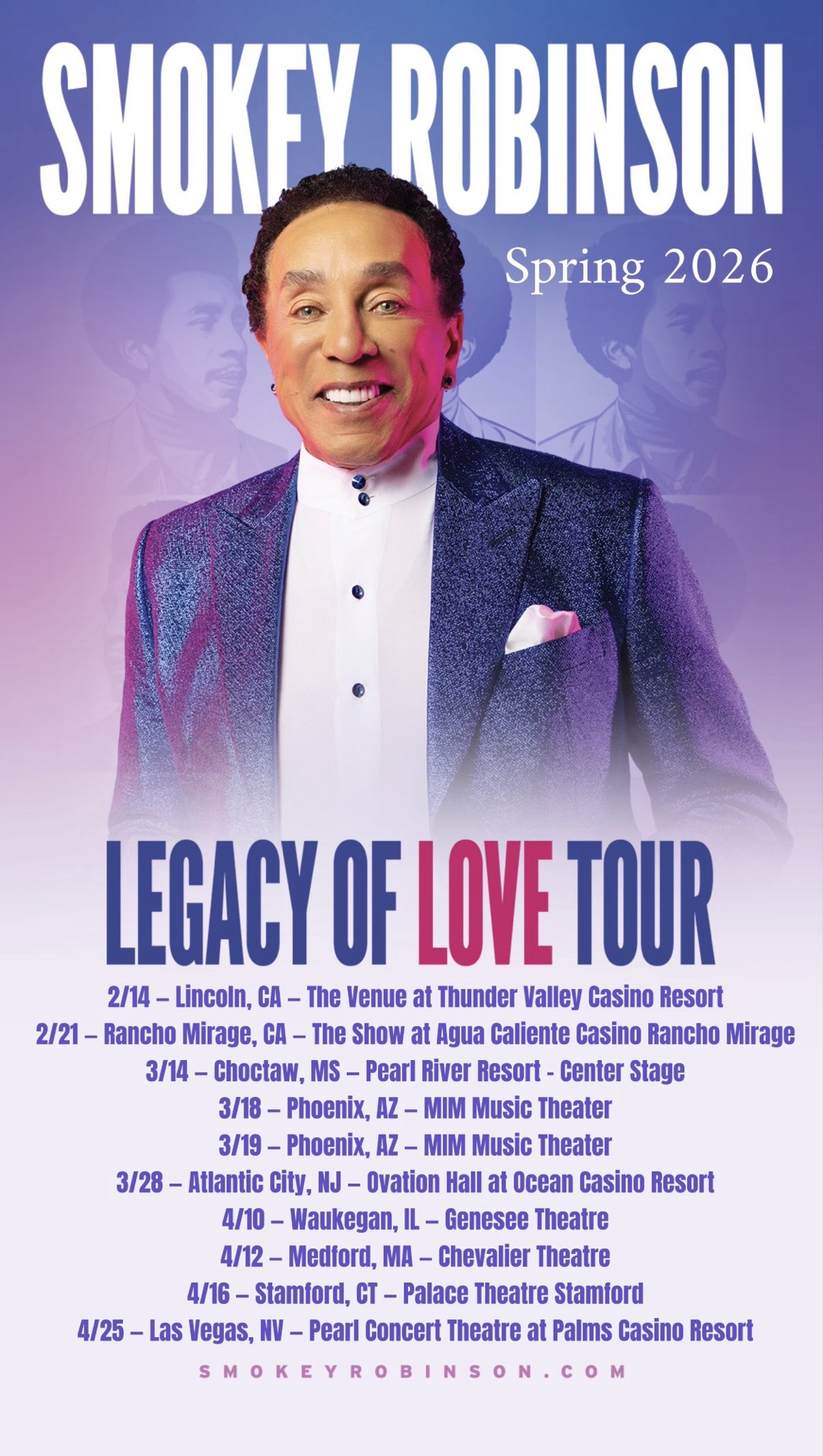 Smokey Robinson Legacy of Love Tour Poster 2026